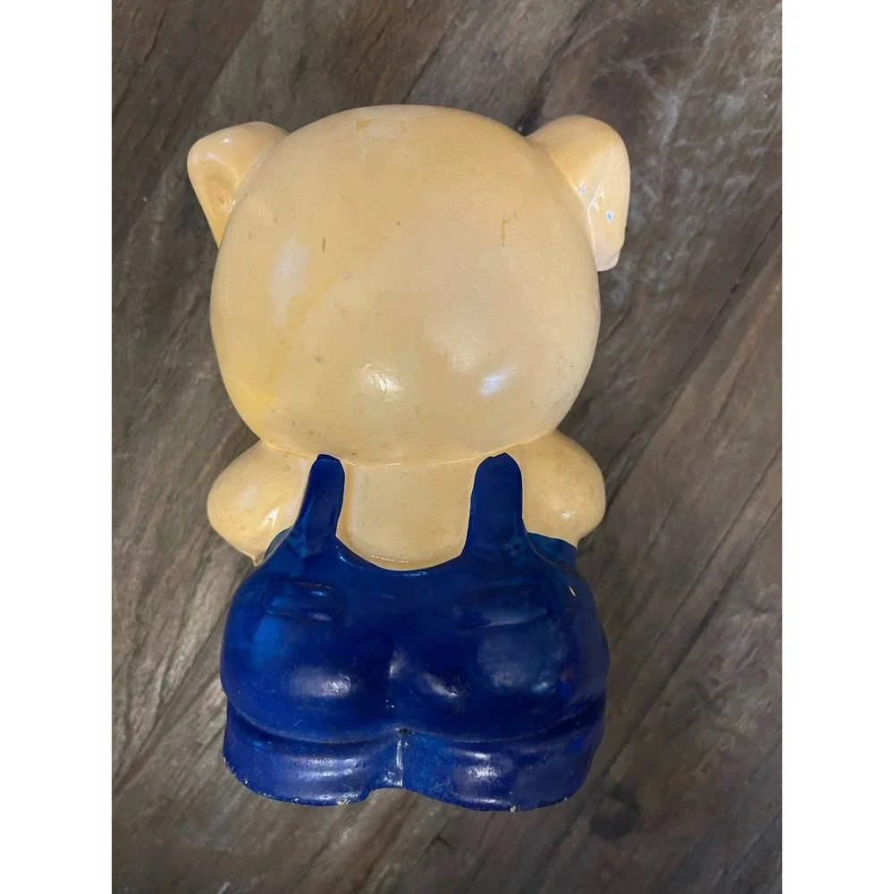 Vintage Chalkware Pig Piggy‎ Bank – Hand-Painted Pig in Blue Jean Overalls